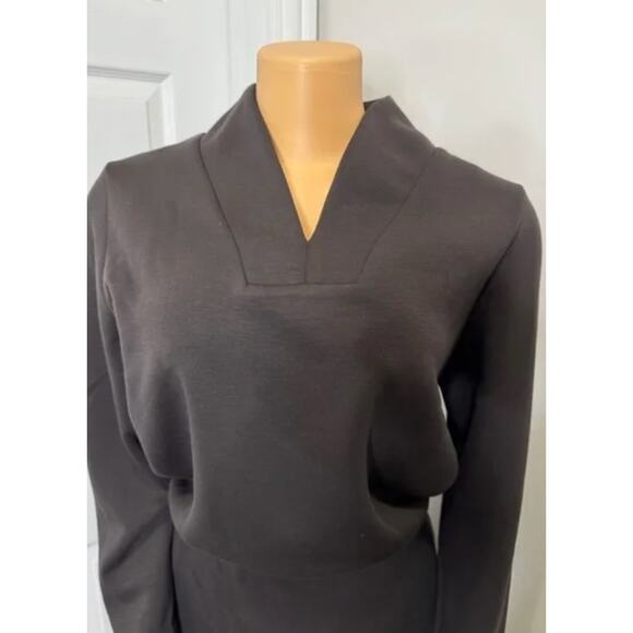OGL Elevated V-Neck Midi Dress L Gray Long Sleeve Cinched Softtrine NWT - Picture 8 of 10